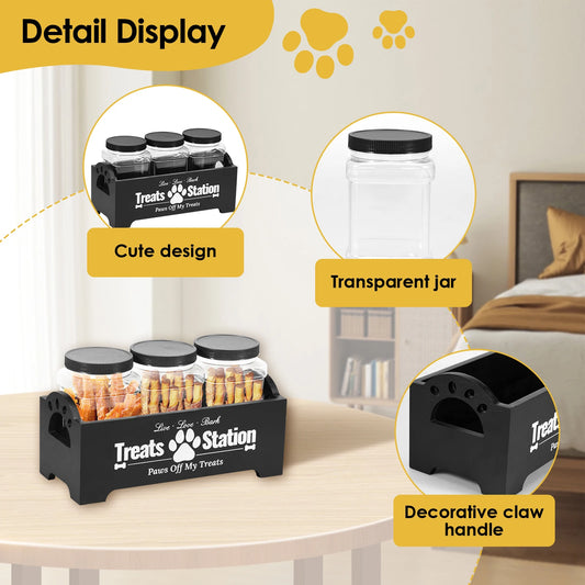 Pet Treat Storage Jar Set with Wooden Holder