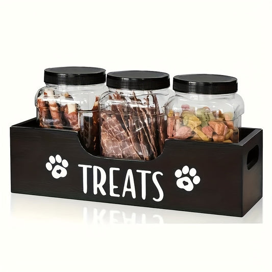 Wooden Pet Treat Holder with 3 Airtight Plastic Jars