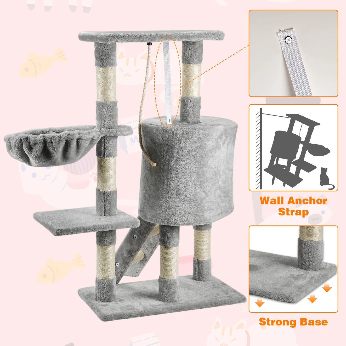 95CM Multi-Level cat tree tower (condo, scratching post, hammock)