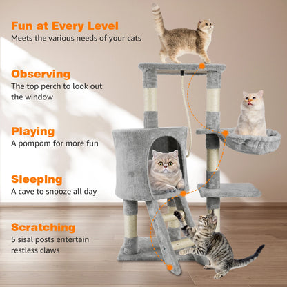 95CM Multi-Level cat tree tower (condo, scratching post, hammock)