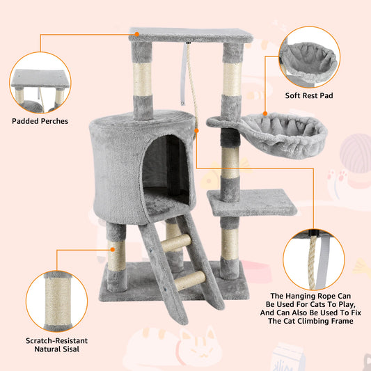 95CM Multi-Level cat tree tower (condo, scratching post, hammock)