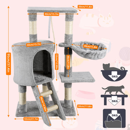 95CM Multi-Level cat tree tower (condo, scratching post, hammock)