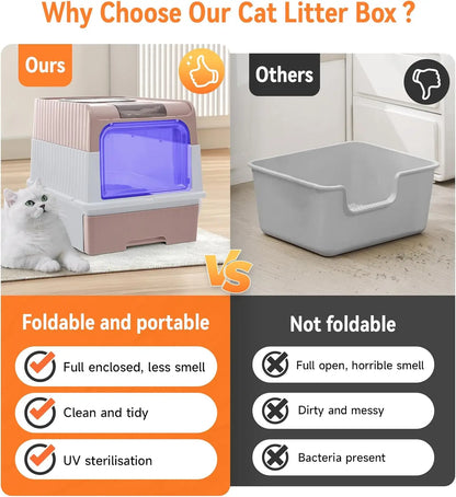 Enclosed Cat Litter Box with Drawer and UV Sterilization