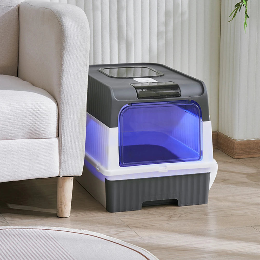 Enclosed Cat Litter Box with Drawer and UV Sterilization