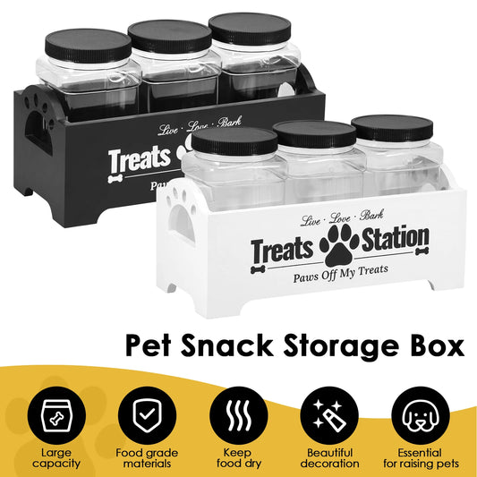 Pet Treat Storage Jar Set with Wooden Holder