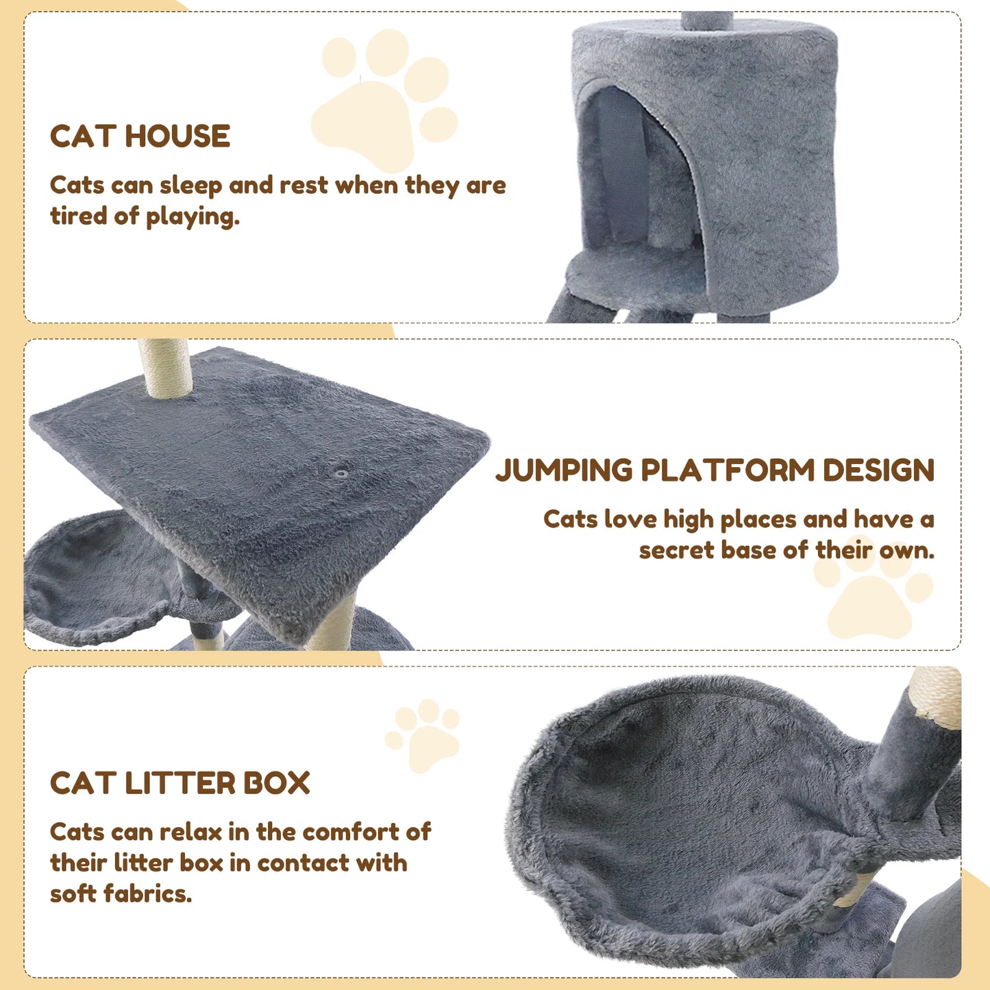 Cozy Pet Multi-Level Cat Tree Tower & Scratching Post – 140cm (Grey)