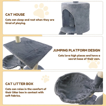 Cozy Pet Multi-Level Cat Tree Tower & Scratching Post – 140cm (Grey)