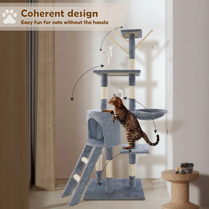 Cozy Pet Multi-Level Cat Tree Tower & Scratching Post – 140cm (Grey)