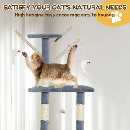 Cozy Pet Multi-Level Cat Tree Tower & Scratching Post – 140cm (Grey)