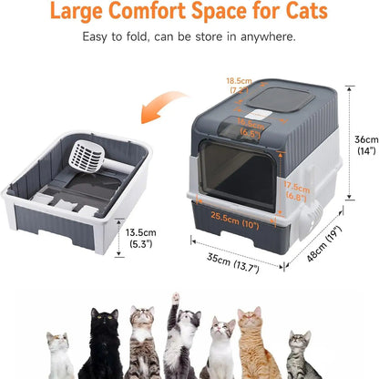 Enclosed Cat Litter Box with Drawer and UV Sterilization