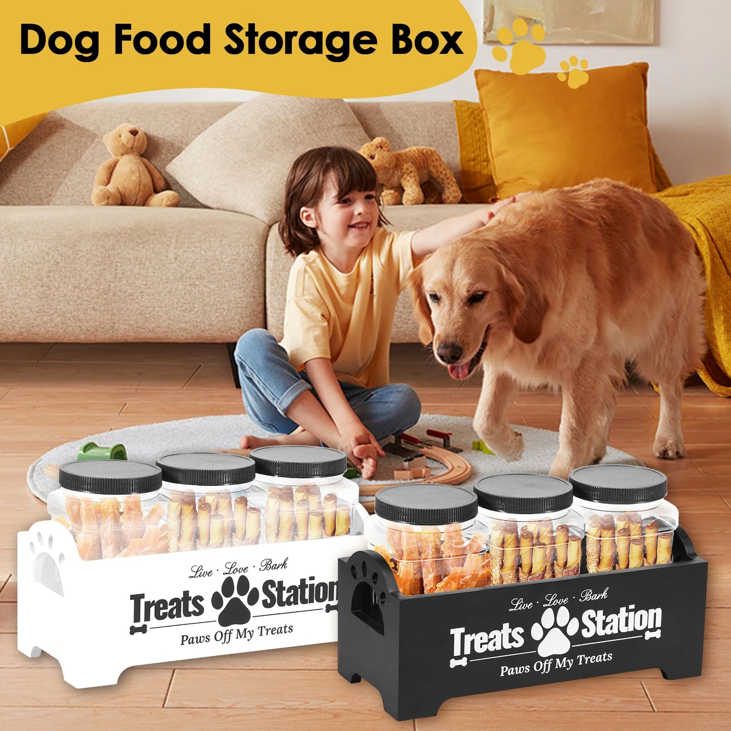 Pet Treat Storage Jar Set with Wooden Holder