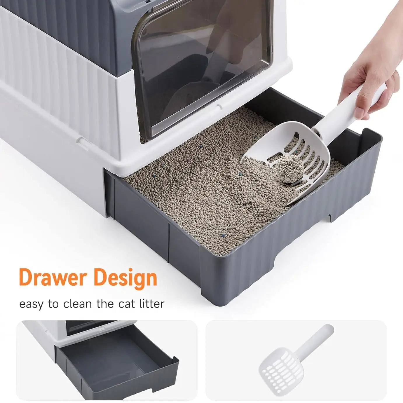 Enclosed Cat Litter Box with Drawer and UV Sterilization