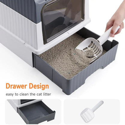 Enclosed Cat Litter Box with Drawer and UV Sterilization