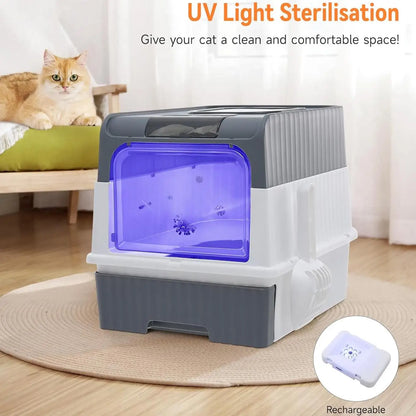 Enclosed Cat Litter Box with Drawer and UV Sterilization
