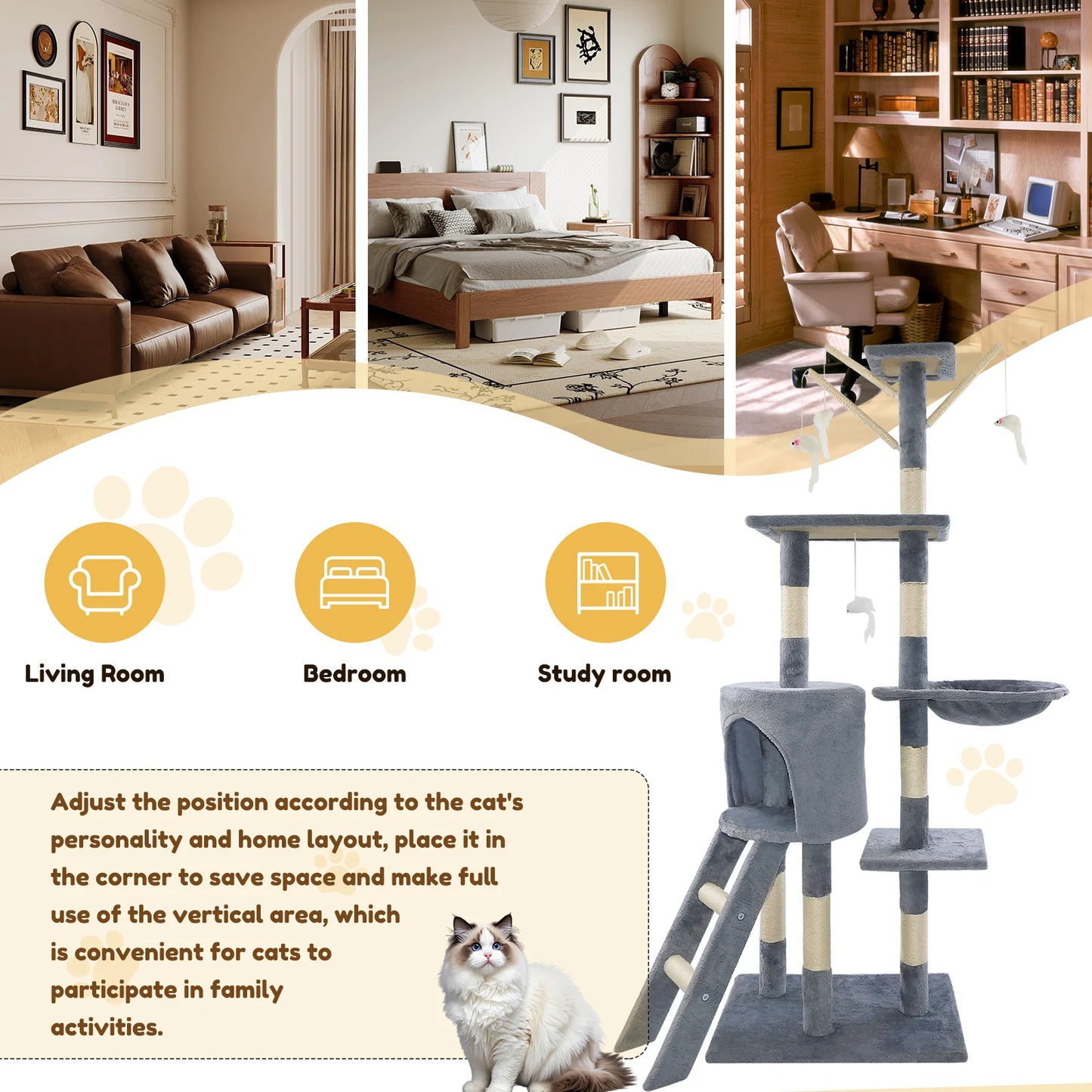 Cozy Pet Multi-Level Cat Tree Tower & Scratching Post – 140cm (Grey)