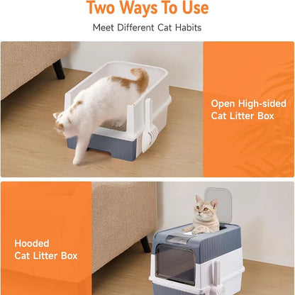 Enclosed Cat Litter Box with Drawer and UV Sterilization